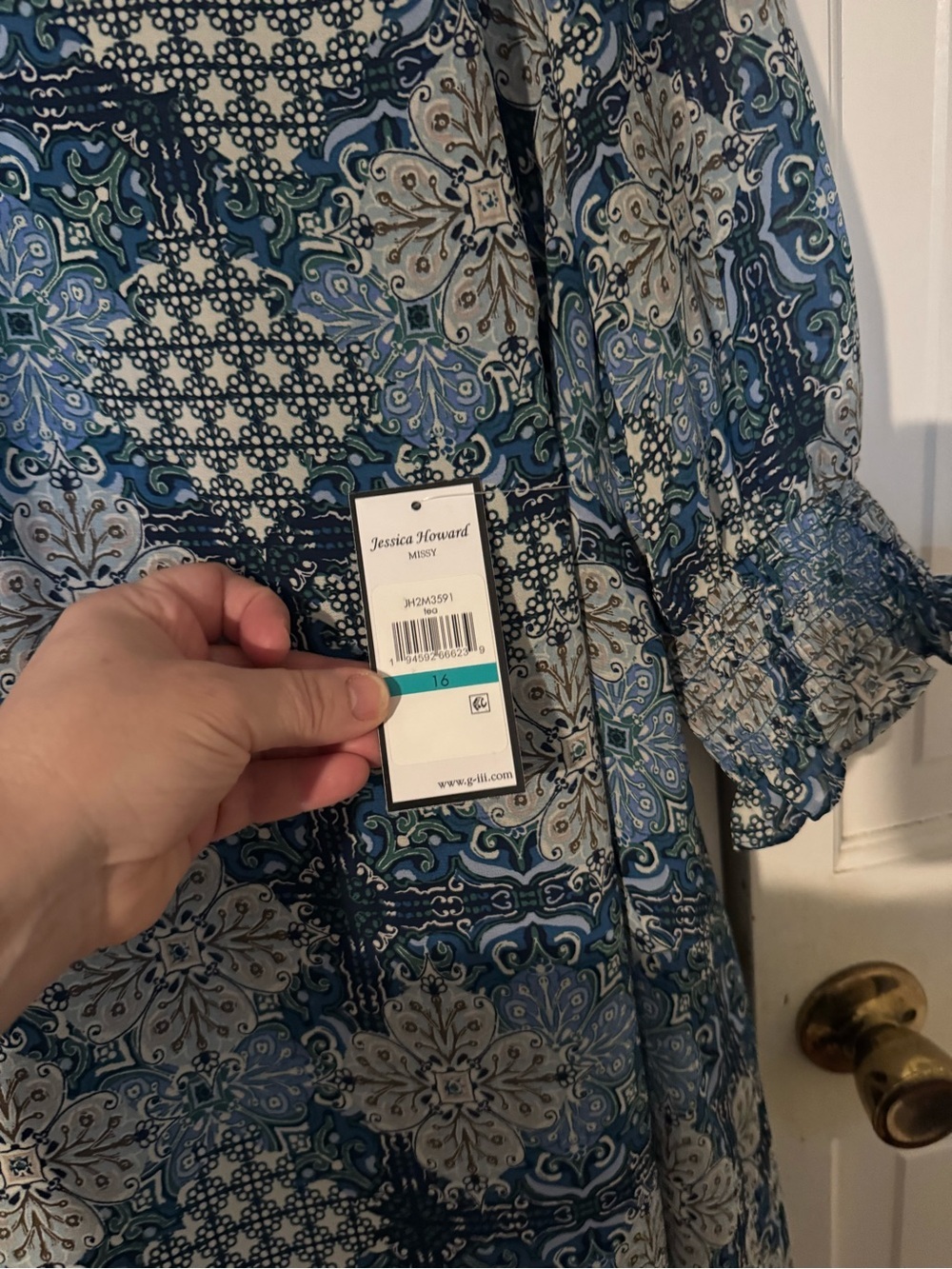 NWT Stunning Jessica Howard Blue Medallion Print Bell Sleeve Midi Dress Size 16 - Picture 2 of 10